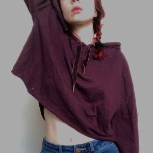 Light Bell-Sleeve Cropped Pullover w/ Hood